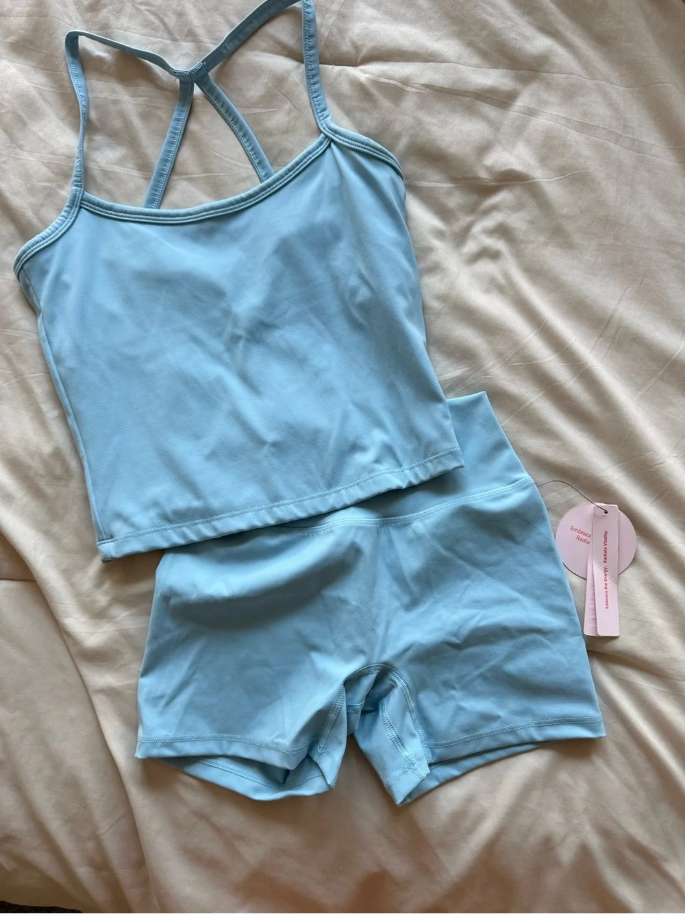 Light Blue Cropped Sports Tank & Shorts Set